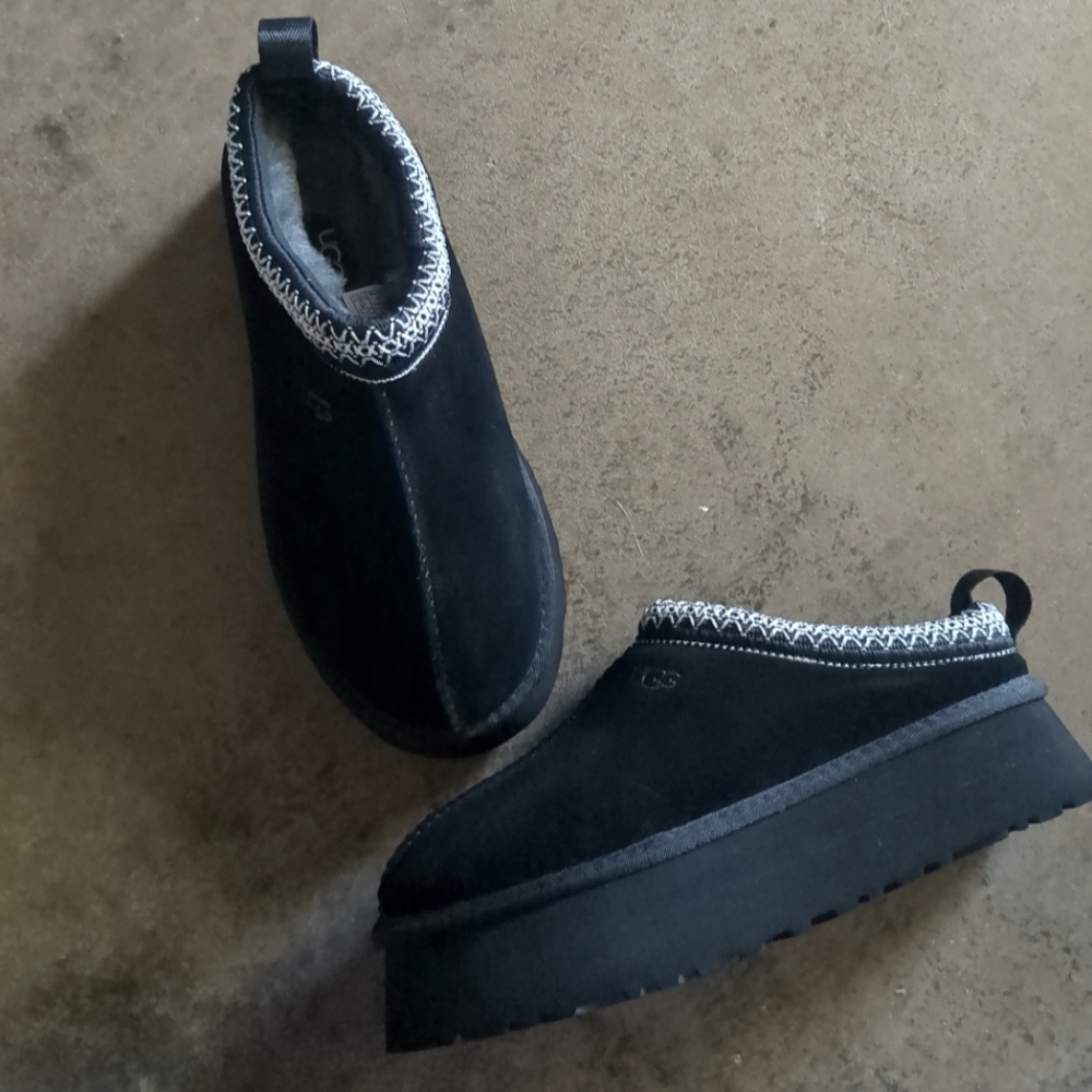 Ugg Black Fuzzy Slip Ons 8